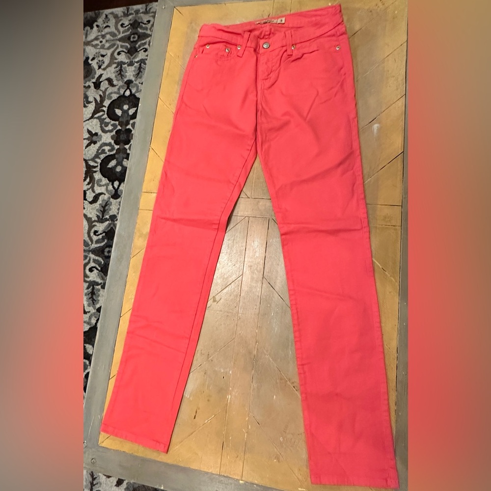 Judy Blue Jeans Womens 9 Pink Coral Low Rise Skinny Slimming Stretch Made in USA